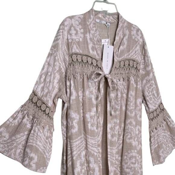 KAKTUS Beige 100% Cotton Cardigan Duster Top One Tie Made in Italy Medium - Picture 2 of 8